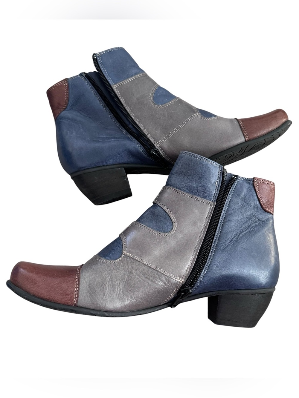 Anthropologie Fidji Leather Booties Ankle Boots Size 36.5 Multi Color Side Zip - Picture 8 of 11